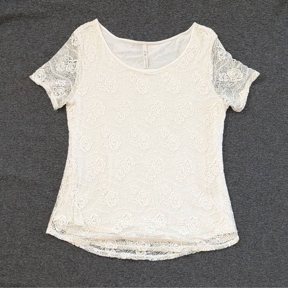 Le Nicole Women's Floral Lace Short Sleeve Top Cream Medium Pre-Owned